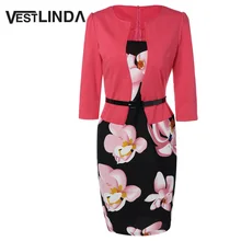VESTLINDA Pencil Office Dress 5 Colors Plus Size Jacket Look Floral Print Women Vestidos Mujer Jurken Robe Slim Bodycon Dresses