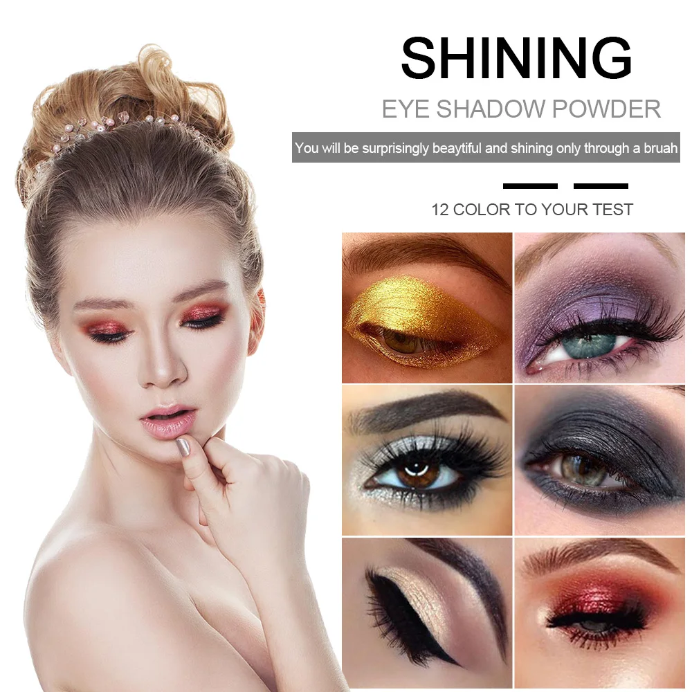 

PHOERA 12Colors Flicker And Pearlescent Eye Shadow Monochrome Diamond Shimmer Eyeshadow Powder Gold Rose Silver Eye Makeup TSLM1