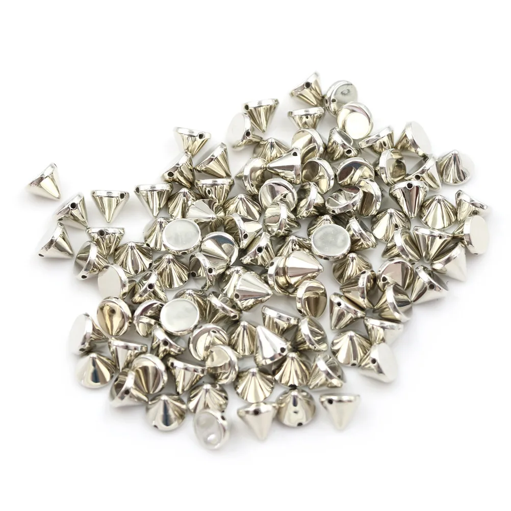 100 Pcs/lot Gold Silver Sew on Spike Rivet Studs Nail Punk Rock For Bags Dress Clothes DIY Bead Crafts Riveting Garment Wedding - Цвет: Silver