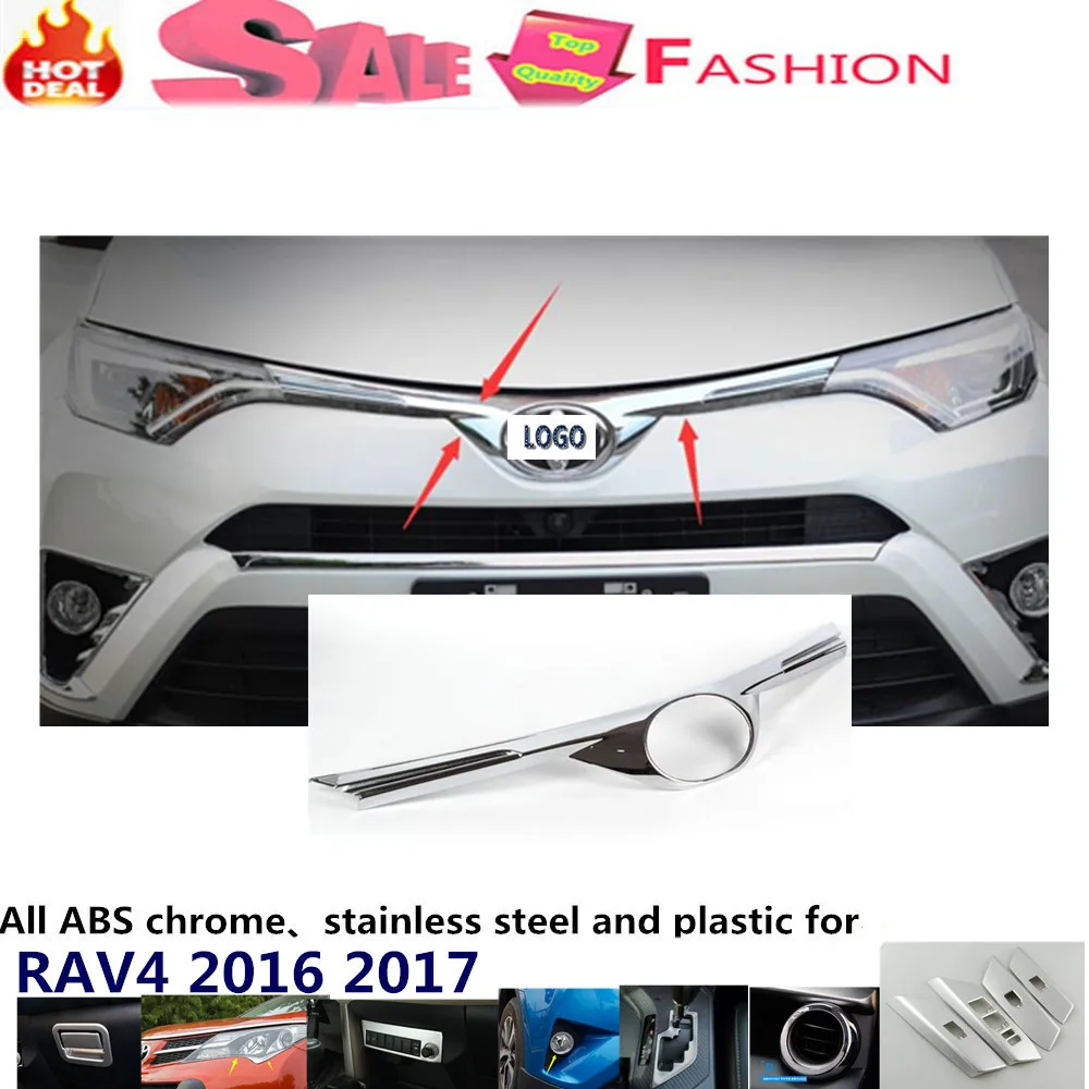 Car body ABS chrome Lamp trim head Front Grid Grill Grille racing Strip frame panel 1pcs for Toyota New RAV4 2016 2017 цена Car body ABS chrome Lamp trim head Front Grid Grill Grille racing Strip frame panel 1pcs for Toyota New RAV4 2016 2017 цены онлайн