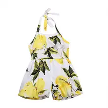Комбинезон на бретельках с цветочным принтом для новорожденных и маленьких девочек, спортивный костюм, летний детский комбинезон с лимонным принтом для девочек, штаны, одежда