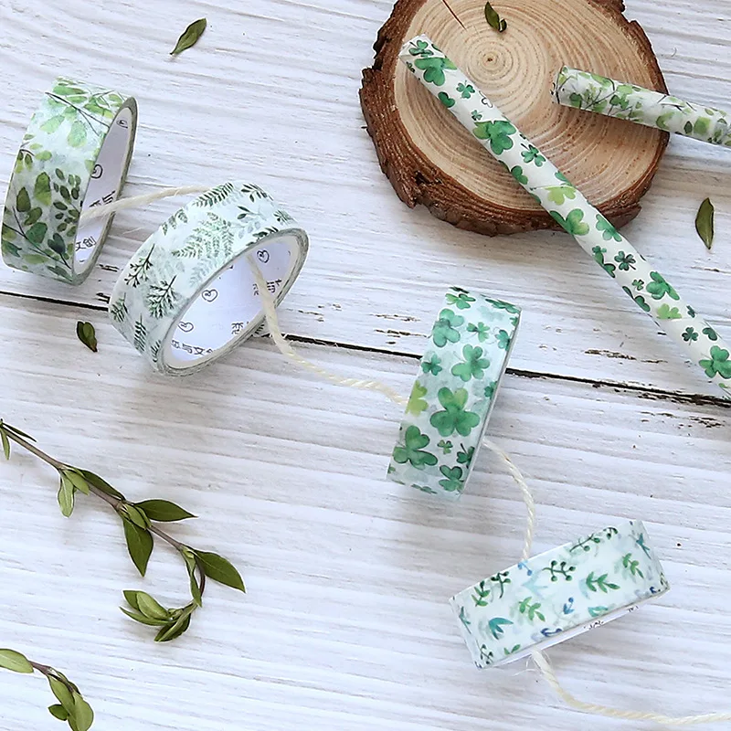 8 шт зеленых растений лента washi четырехлистный клевер клейкую ленту наклейки