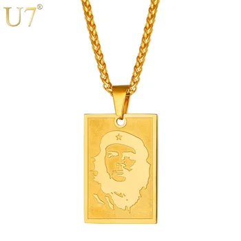 

U7 Cuba Che Guevara Portrait Pendant Necklace Revolutionist Men Jewelry Gold/Silver Color Marxism Necklaces P1129