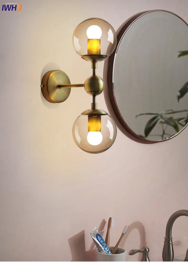 Скандинавский современный светодиодный настенный светильник для ванной комнаты спальни медный стеклянный шар винтажный настенный светильник s Wandlamp Sconces Arandela светодиодный светильник для лестницы