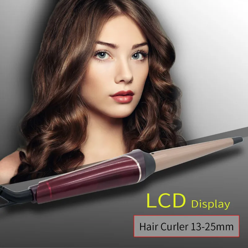 

LCD Digital Display Temperature Control Ceramic Hair Curling Iron Hair Cone Curler 13-25mm With Glove Hair Crimper Hair Styling