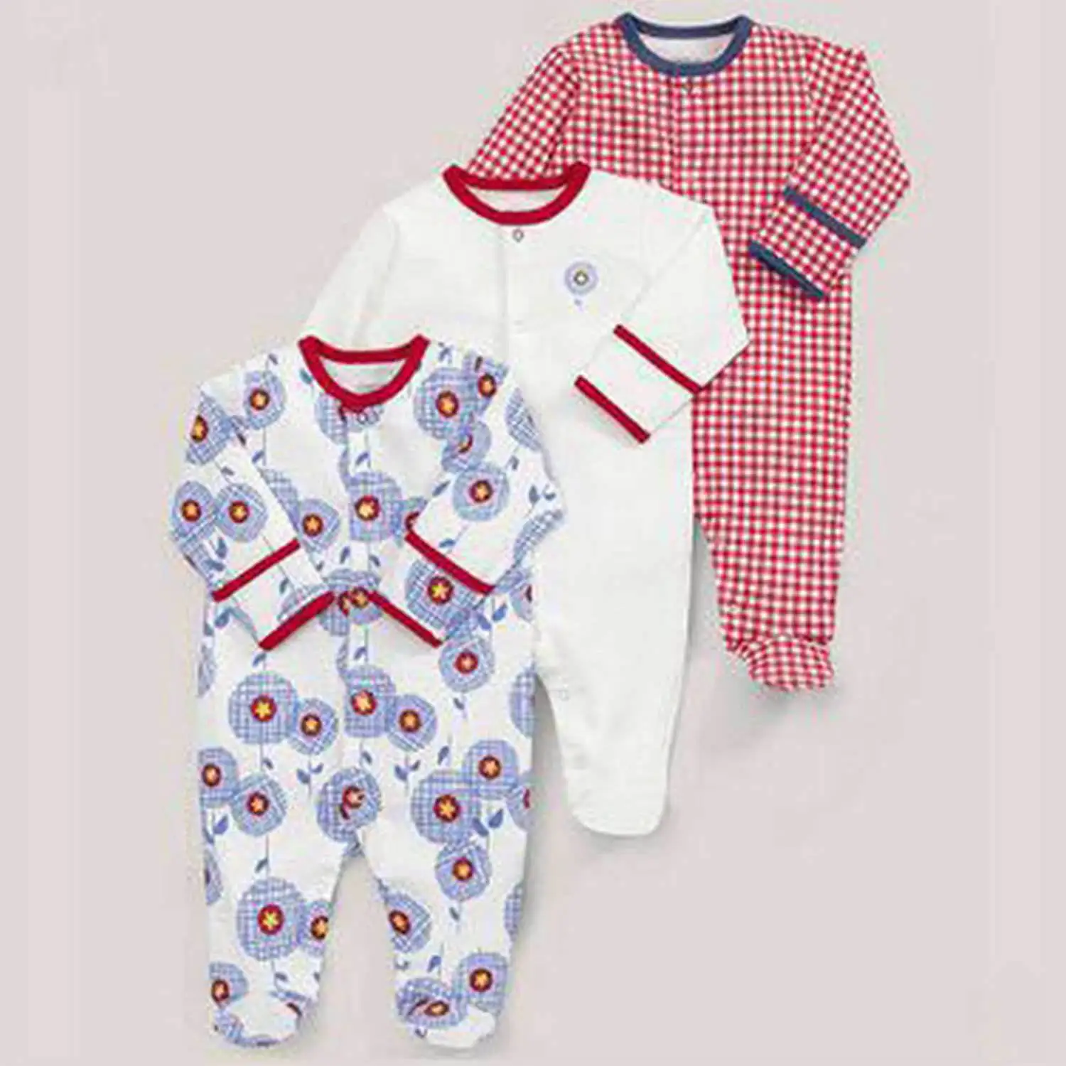 

Spring and autumn plaid circle cotton long-sleeved baby onesies robes romper 3 sets 60cm(Blue & White & Red)