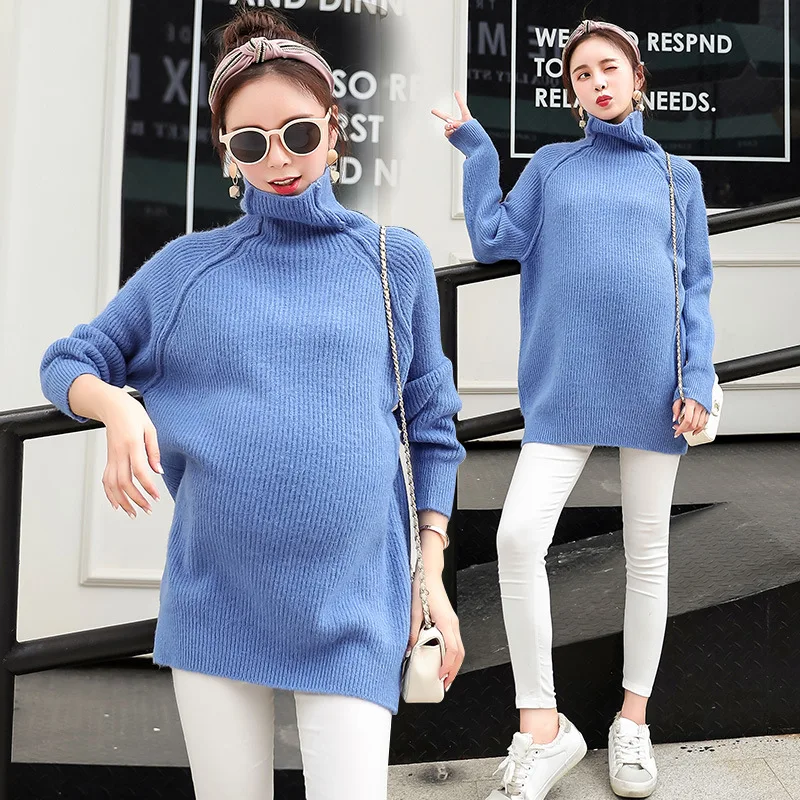 

Pregnant Women Winter And Autumn Turtleneck Solid Bat Sleeve Elastic Solid Knitted Long Sweater Maternity Clothes Pregnancy Tops