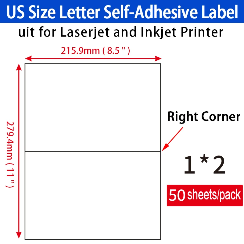 JETLAND половина листа самоклеющиеся этикетки для лазерных и струйных принтеров(50 листов, 100 наклеек) 5,5x8,5 cm, белый пакет