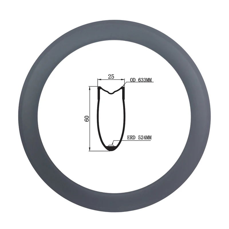 700c 60 мм x 25 мм широкий трубчатый дорожный велосипед карбоновый обод v-тормоз базальтовая поверхность трек обод для колеса шоссейного велосипеда ERD 524 мм