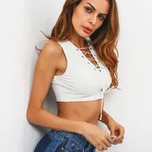 Новинка весны и лета женская одежда шнурок без рукавов жилет пуповины Глубокий V Топ