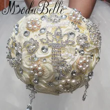 Modabelle Бежевый Шелковый роз свадебные букеты Bling Кристалл бисера искусственные Букеты Свадебные для букет невесты De Mariage