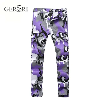 

Gersri New Fashion Mens Flag Printed Jeans Straight Hip Hop Slim Fit Trousers Casual Jeans Long Pants For Men Large Size