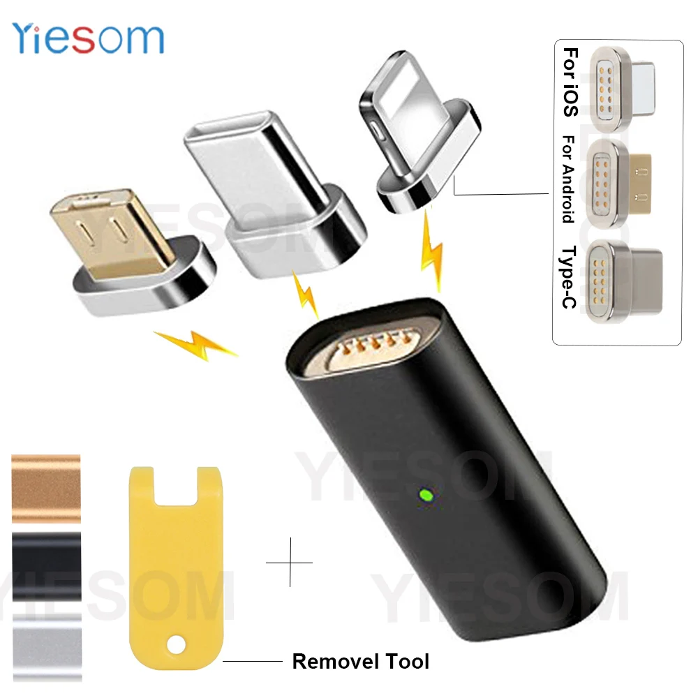 YIESOM type C/Micro USB/для iPhone 3 в 1 Магнитный кабель-переходник для зарядки конвертер для iPhone Android type-C штекер Магнитный адаптер