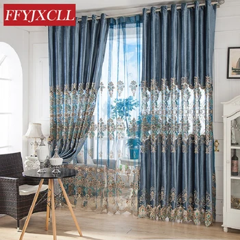 

Beautiful Half Shading Home Modern Curtains For living Room Bedroom Window Floral Embroidered Tulle Curtains Drapes Decoration
