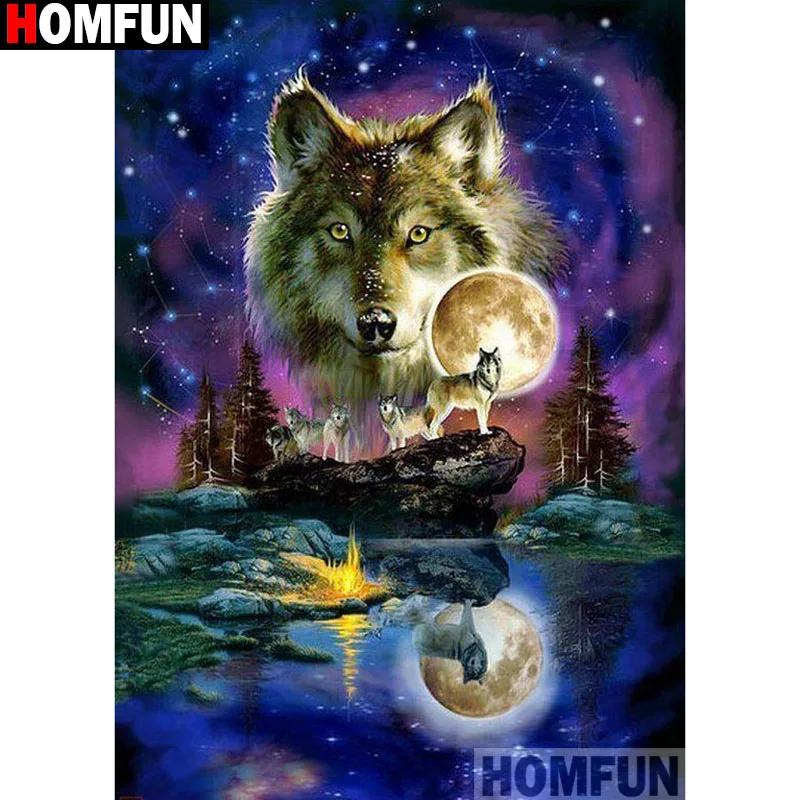 Алмазная живопись HOMFUN волк алмазная вышивка с полными квадратными/круглыми