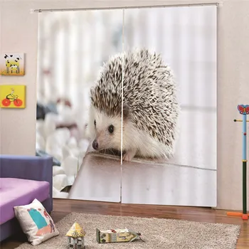 

3D Digital Print Hedgehog Flocked Curtains for Living Room Luxury Drapes Window Decoration Classical Bedroom Panel AP11
