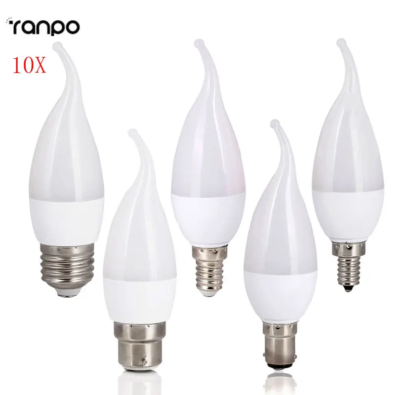 

10pcs/Lot 3W LED Flame Chandelier Candle E12 E26 E14 B22 E27 Light Bulb 2835SMD White Lamp