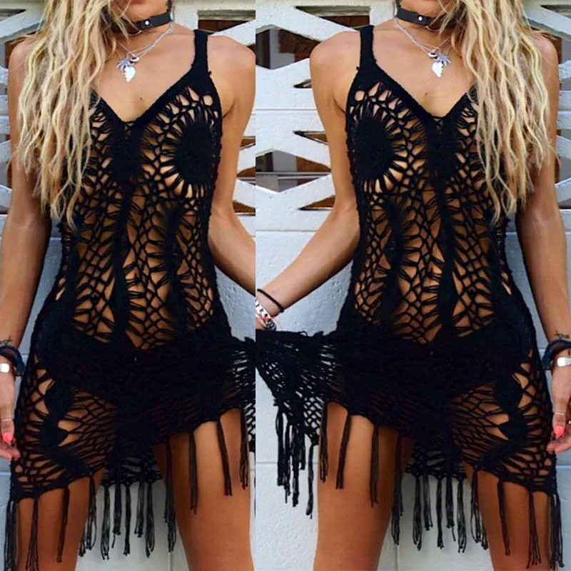 

Fashion Casual Loose Solid Women Summer Crochet Bikini Cover Up Tops Swimwear Bathing Suit Beach Dress Summer Clothes