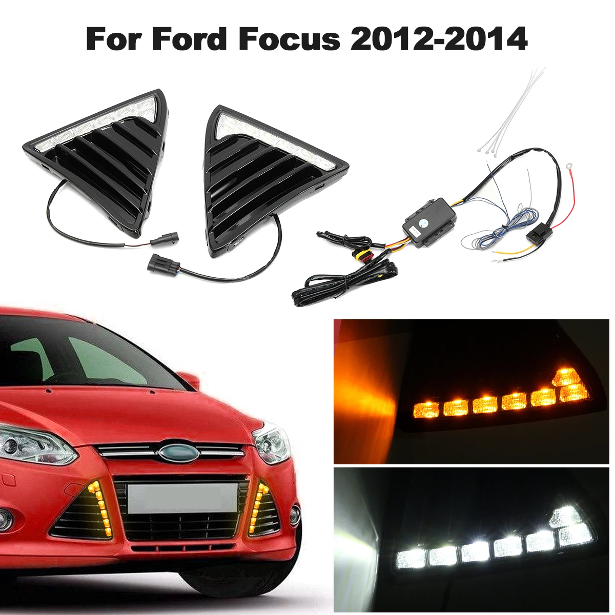 

Pair 12V Car LED Daytime Running Light Fog Lamp DRL Waterproof White Light New For Ford for Focus 2011 2012 2013 2014