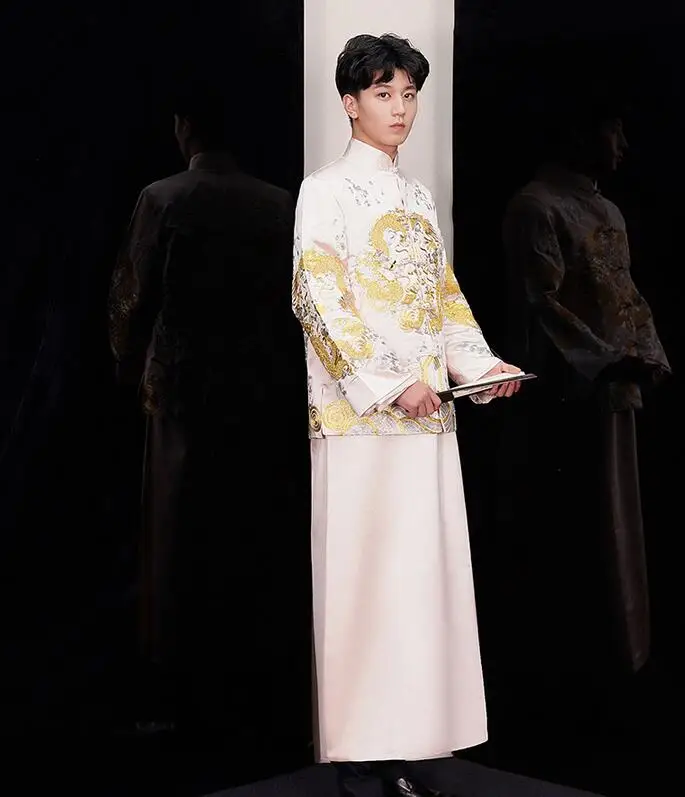 Бежевый Жених винтажный свободный Cheongsam традиционное китайское свадебное платье