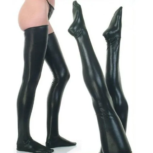 Мода стиль сексуальные женские лакированные кожаные эластичные кружевные длинные чулки вечерние облегающие чулки трикотаж - Цвет: Черный
