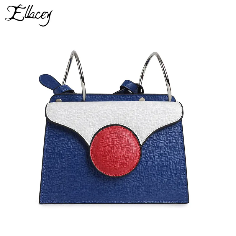 

Ellacey 2019 New Fashion Woman Genuine Leather Bag Women Messenger Bags Ladies Contrast Color Round Handbags Casual
