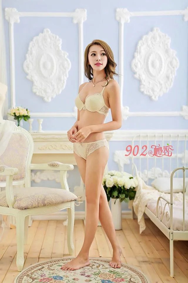 Hot sale the push up bra transparent lace bra & panties sets thin cup deep-V women sexy underwear bra set 12