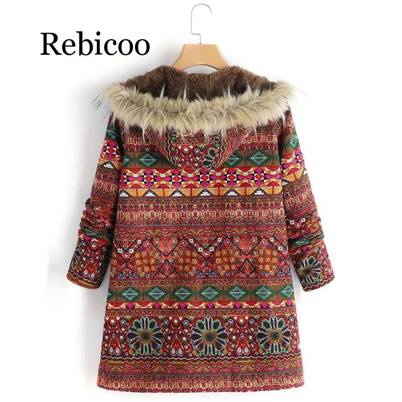 Rebicoo 2019 Newly Design Fashion Women Boho Warm Coat Fur Hood Woman Large Plus Size Overcoat Female Thick Fleece Jackets Woman