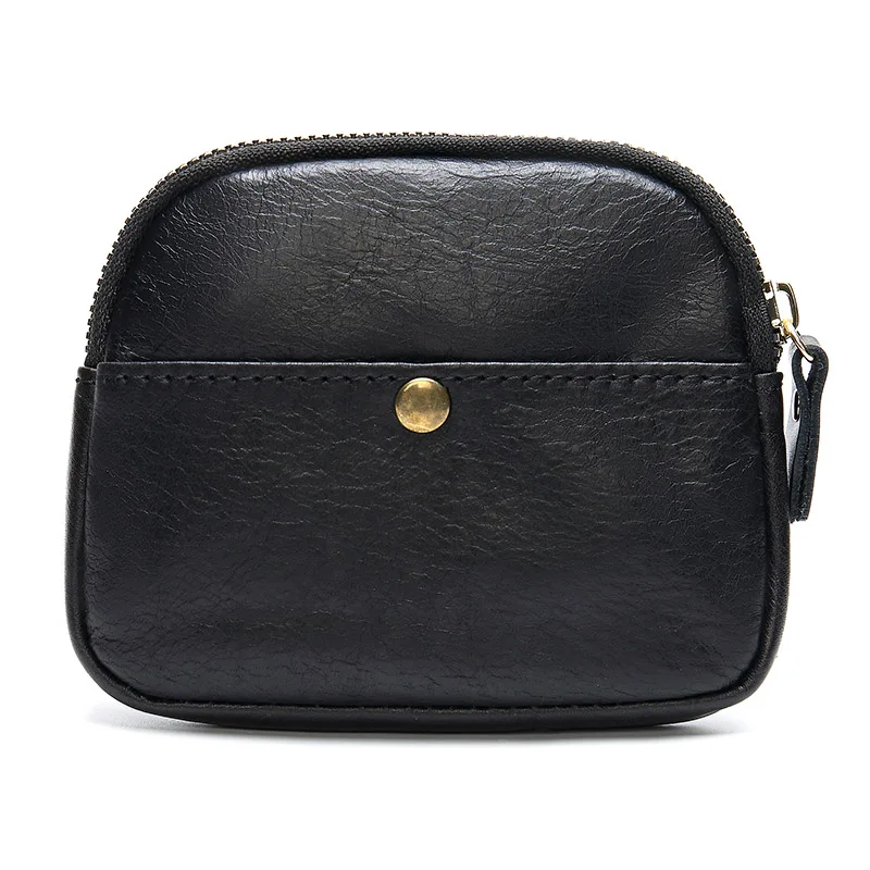 

Genuine Leather Coin Wallet Simple Zip Purse Key Chain Change Bag Practical Men Women Bags Casual Pouch Natural Cow Leather Bag