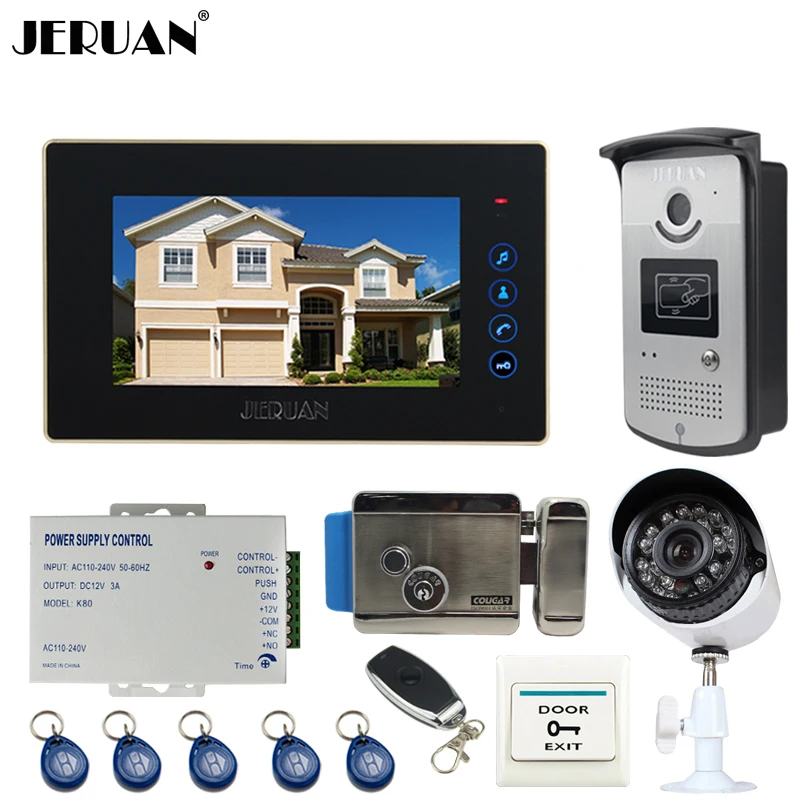 Compare JERUAN Wired 7`` Touch key Video Door Phone intercom System kit RFID Access IR Night vision Camera + 700TVL Analog Camera