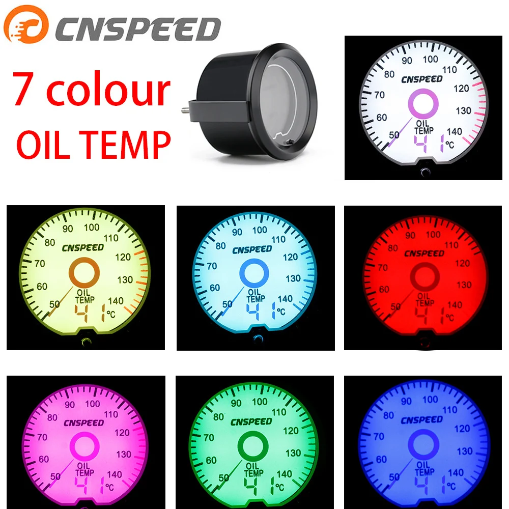 

2 inch / 52mm LCD liquid crystal 7 color virtual pointer display oil temperature gauge Celsius with Oil Filter Sandwich Adapter