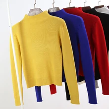 Cashmere Knitted Sweater Crop Top Pullover Turtleneck Crop Sweater pull femme Womens Jumpers Croped Feminino Jersey Mujer L1142