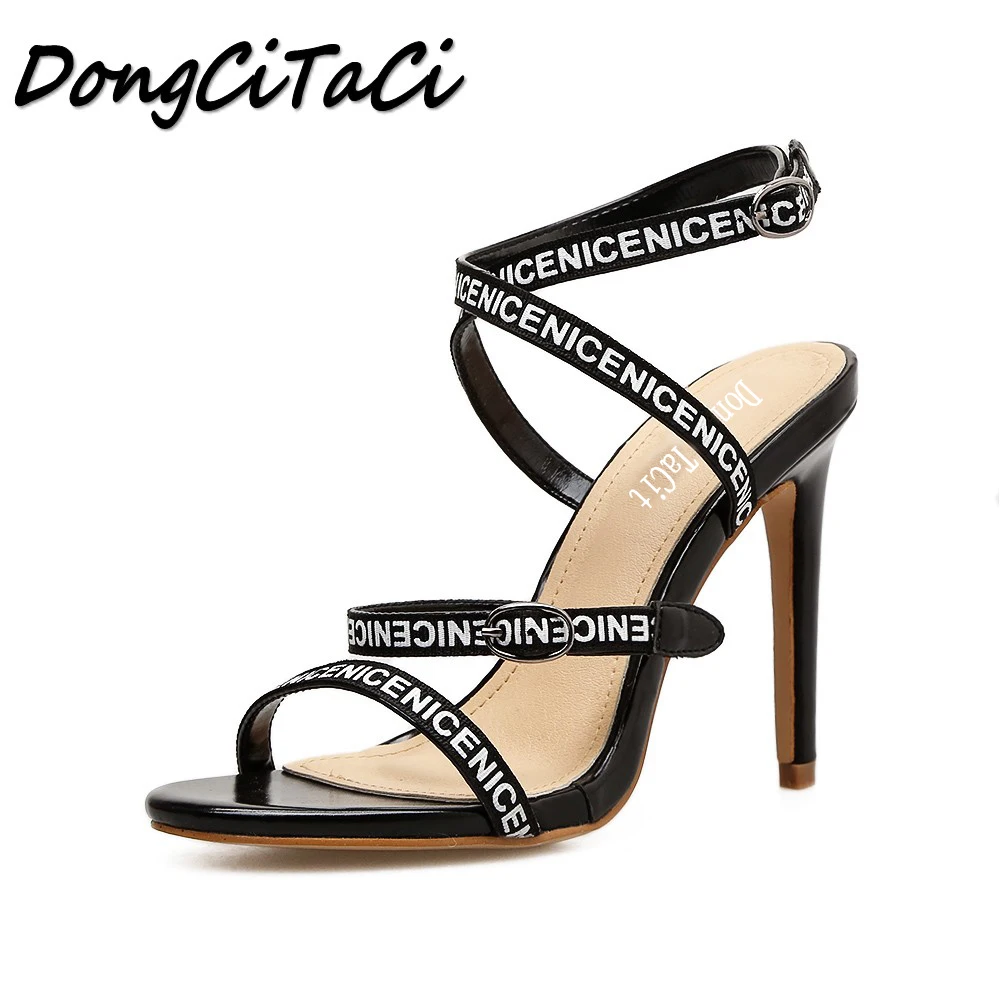 

DongCiTaCi Summer Women Gladiator Sandals Shoes Ladies Fashion Open Toed Hollow out OL Female Buckle High heels Sandals Shoes