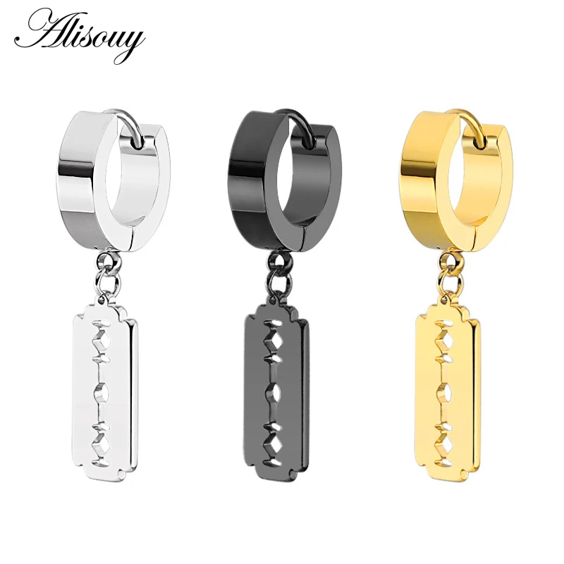 

Alisouy 2pcs Stainless Steel Razor Blade Pendant Drop Earrings Women Men Unisex Jewelry Punk Dangle Earrings Rock Party Jewelry
