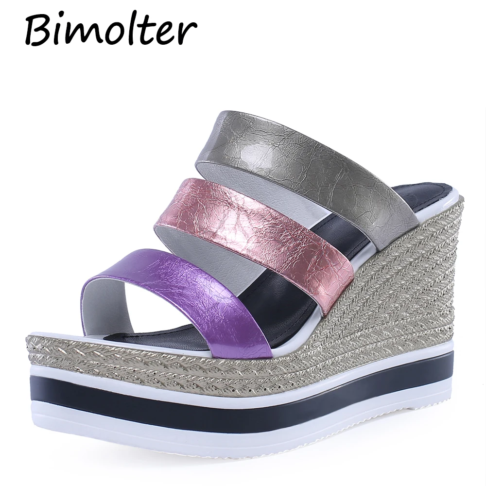 

Bimolter Colorful Band Wedges High Heels Slippers High Heels Peep Toe Thick Heel Platform Shoes For Women Lady Beach Shoes FC083