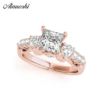 

AINUOSHI 925 Sterling Silver Women Wedding Engagement Rings Princess Cut 4 Prongs Party Lovely Silver Bridal Ring Jewelry anillo