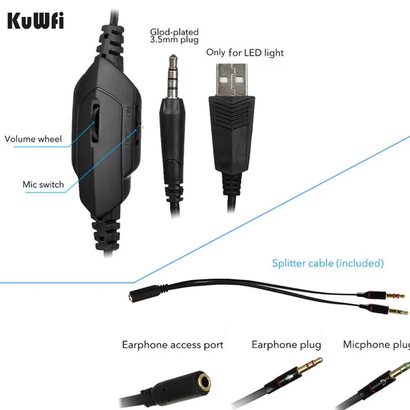 KuWfi Проводные Игровые наушники игровая гарнитура наушники Xbox One гарнитура с микрофоном для ПК/PS4 Playstation 4 ноутбука
