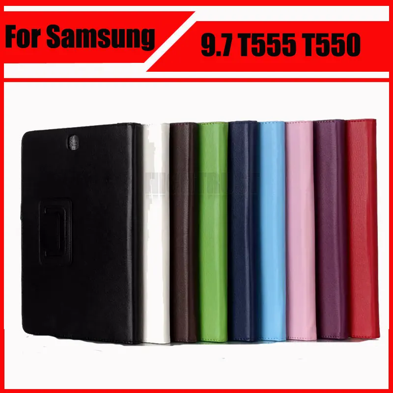 

3 in 1 Hot Sale New Lichee Style PU Leather Stand Case Cover for samsung GALAXY Tab A 9.7 T555 T550 + Stylus + Screen Film