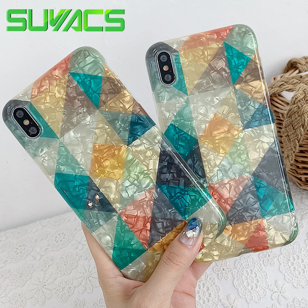 

SUYACS Dream Conch Colored Diamond IMD Soft Case For iPhone XS MAX XR X 6 6S 7 8 Plus Geometric Phone Back Cover Case Coque