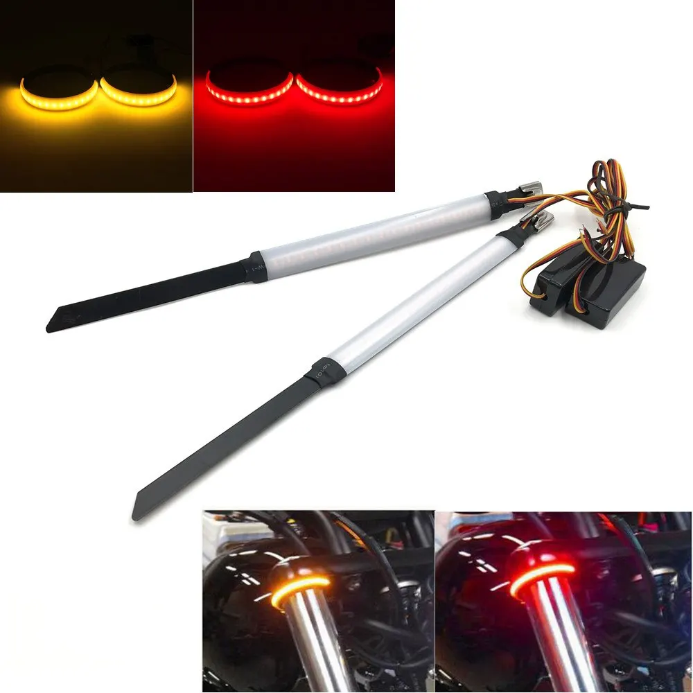 

2X Switchback Brake LED Fork Turn Signal Daytime Fit Motorcycle DRL Light Strips