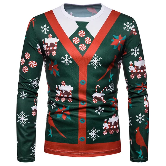 2018 Hot Christmas Men's Santa Print Tops Male Long Sleeve T Shirt ...