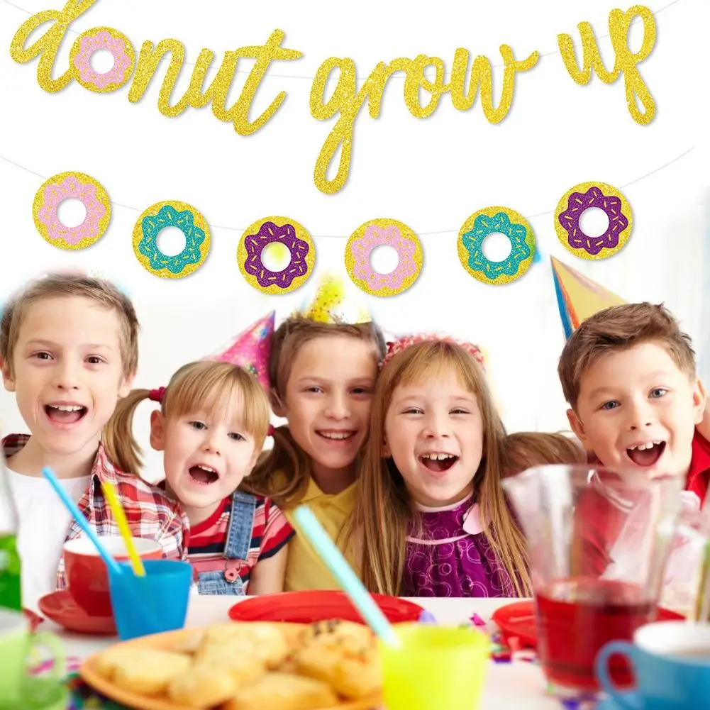 

Donut Grow Up Donut Aluminum Balloon Set Banner Pull Flag Cake Insert Flag Balloons Birthday Party Decoration