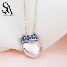 SA SILVERAGE Heart Crown Pendants Necklaces for Women Fine Jewelry Rose Gold Color 925 Sterling Silver With Zircon