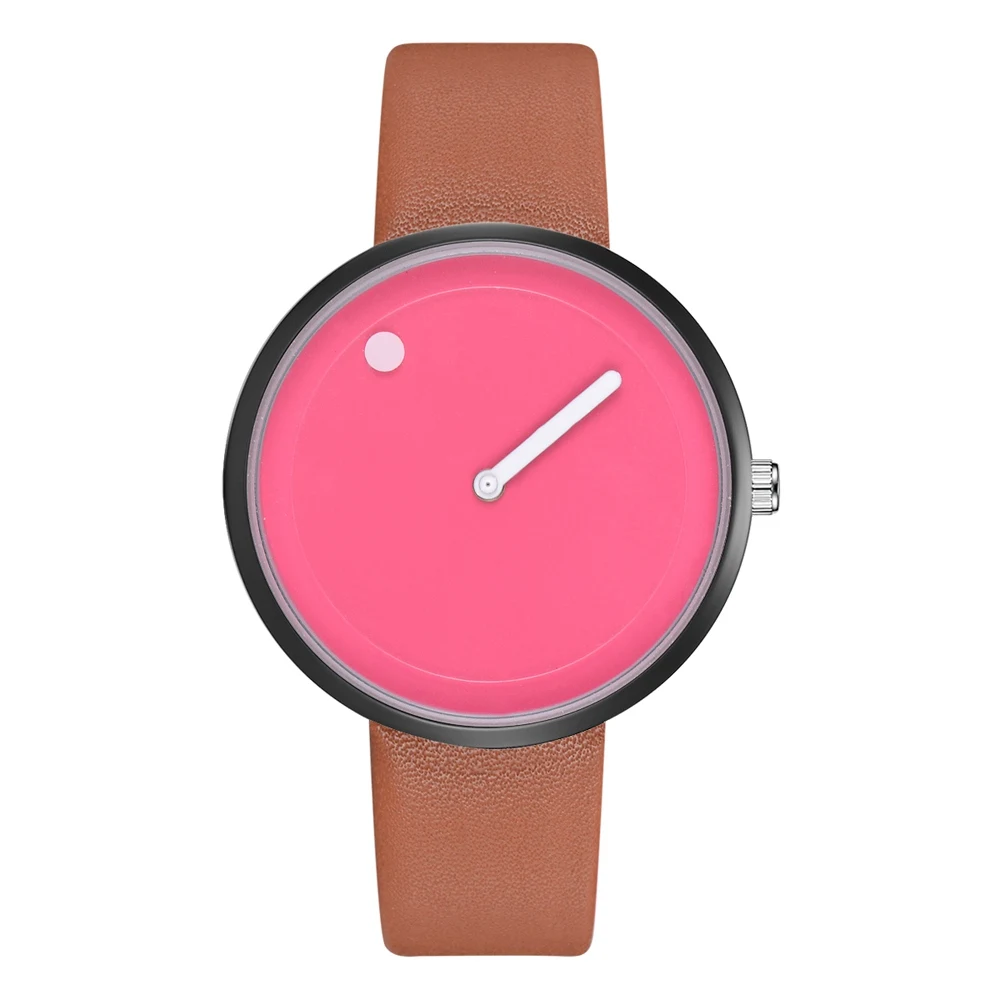 Минималистичный стиль, кожаные Наручные часы для женщин и мужчин, креативный черно-белый дизайн, точка и линия, простые кварцевые часы для лица, подарочные часы - Цвет: 2972 Coffee Rose