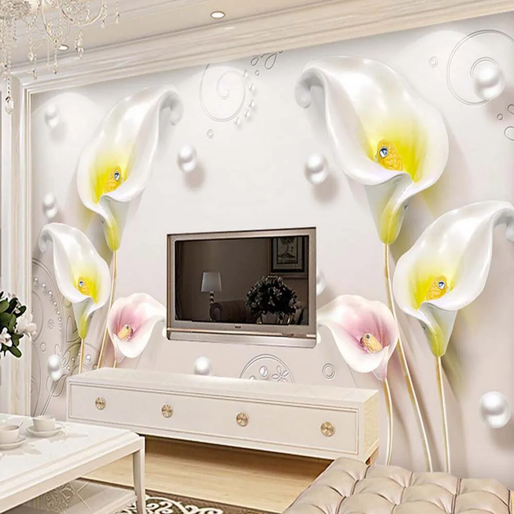 

Embossed Calla Flower Wall Mural High Quality Photo paper Murals Art Decor Papel De Parede Living Room TV Background