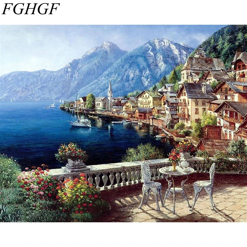 Kopen FGHGF Frameloze Bloemen Tuin Landschap DIY Schilderen Nummers Moderne Abstract Wall Art Foto Handgeschilderd Olieverf