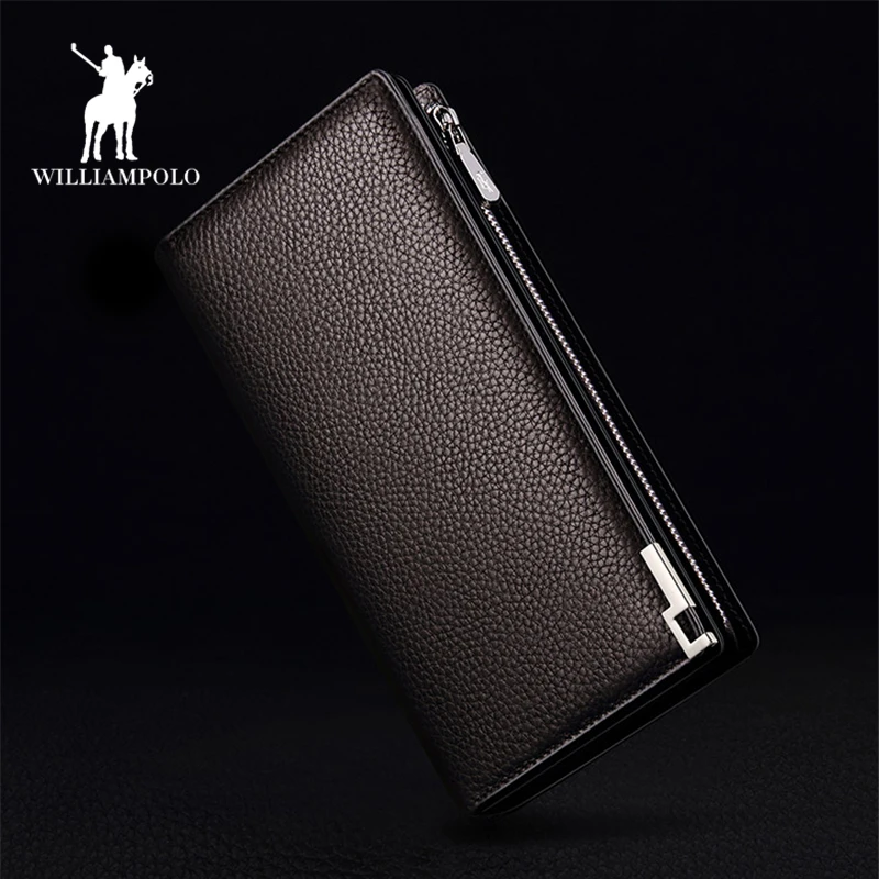 

Williampolo fashion men long wallet genuine leather purse handbags for male luxury brand zipper Leather Wallet clutches PL129