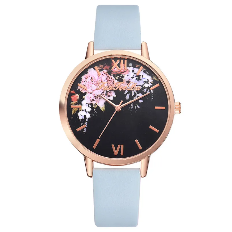 NEW Casual Women Watches Bracelet Watch Ladies Alloy Flowers leather band watch Analog Quartz Wrist Watch Clock relogio J13#N (4)