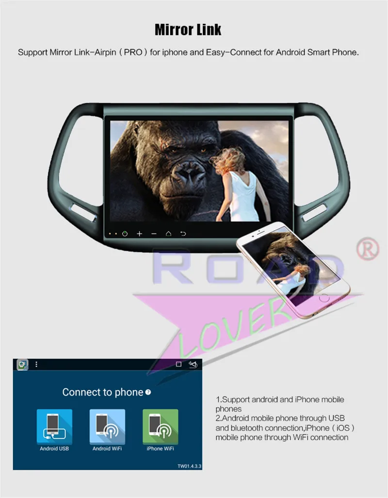 Perfect Roadlover Android 8.1 Car Multimedia Radio Player For Jeep Compass 2016 Stereo GPS Navigation Automagnitol Double Din MP3 NO DVD 17