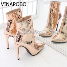 Hot Fashion Woman Mirror Gold Silver Boots Metallic Leather Ankle Booties Pointed Toe High Heels Sexy Ladies Shoes Women Boots Hot Fashion Woman Mirror Gold Silver Boots Metallic Leather Ankle Booties Pointed Toe High Heels Sexy Ladies Shoes Women Boots